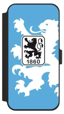 Produktbild von NIVOCASE Klapphülle für Apple iPhone 16 Plus  Handyhülle aus Kunst Leder NIVOflip schwarz Offizielles Lizenzprodukt TSV 1860 München Wappen