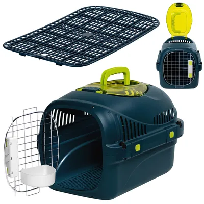 Produktbild von Katzentransportbox Peluvio Safy bis 5 kg, leicht & sicher, gute Belüftung, Griff, ideal für Auto & Reise - Blau