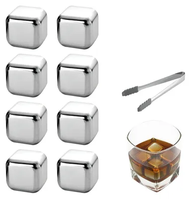 Produktbild von Wiederverwendbare Eiswürfel aus Edelstahl, Set mit 8 Stück