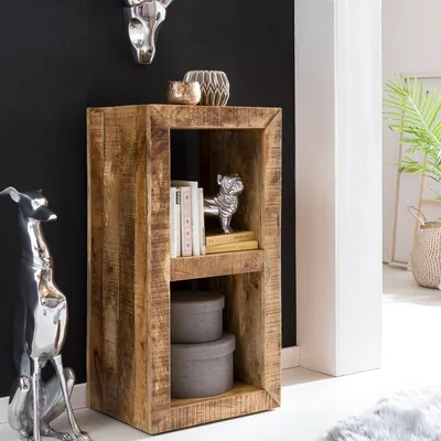Image de FineBuy Petite étagère sur pied 45 x 35 x 90 cm Étagère de rangement en bois massif de manguier Tablette de téléphone couloir couloir Petite étagère debout Étagère au sol naturelle