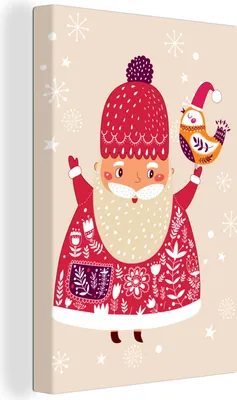 Produktbild von MuchoWow® - Leinwandbilder - Weihnachten - Vogel - Schnee - Weihnachtsmann - Winter, Wandbild, Wanddeko Bilder Wohnzimmer, 40x60 cm