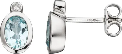 Produktbild von Ohrstecker mit Diamanten Aquamarin hellblau 585 Gold Weißgold oval Damen