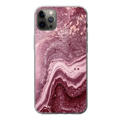 Produktbild von MuchoWow® Handyhülle Schutzhülle Hülle für iPhone 12 Pro Max Naturstein - Rosa - Glitter Silikon Softcase Handy Hülle - Hartschale