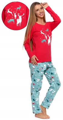 Produktbild von Weihnachtspyjama Damen - Weihnachtsgeschenke Damen Größe XL - Moraj Pyjama Schwarz - Pyjama mit langen Ärmeln