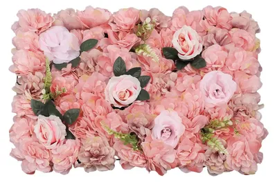 Obrázek produktu pro Umělé květinové panely – sada 12 kusů – hedvábné růže a dalie – rozměry 60 x 14,5 cm – dekorace na zeď pro oslavy – růžová barva
