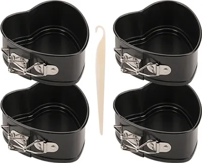 Image de CANDeal Set de 4 moules à charnière ? 11 cm, Moule à pâtisserie avec revêtement antiadhésif, Moule à gâteaux en forme de cœur avec fond plat, avec 1 raclette en plastique