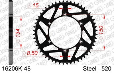 Produktbild von AFAM Kettenrad 16206K-48 radseitig Hinten 0,93kg