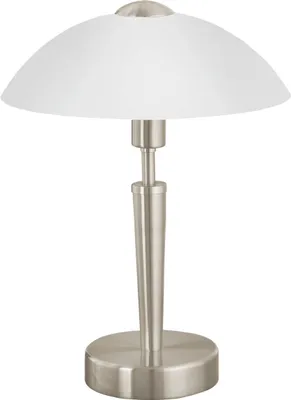 Obrázok produktu pre EGLO Solo 1 stolová lampa, 1 stolová lampa s plameňom, nočná lampa z kovu v striebornej farbe a satinovaného bieleho skla, zásuvka E14, vrátane dotykového stmievača