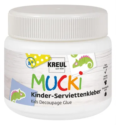 Produktbild von KREUL 24391 - MUCKI Kinder-Serviettenkleber 150 ml - Auswaschbarer Kinder-Spezialkleber für Serviettentechnik mit sensitiven Eigenschaften, Farblos