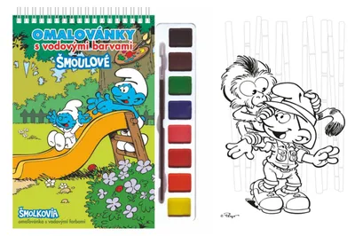 Immagine prodotto di Libro da colorare con colori ad acqua e pennello Puffi