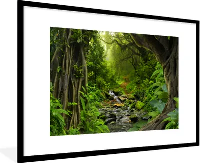 Produktbild von MuchoWow® Gerahmtes Poster Natur - Wasser - Dschungel - Wald - Tropisch 90x60 cm - Poster mit Schwarzem Bilderrahmen Wandposter Rahmen Foto Bilder - Wanddekoration - Fotos