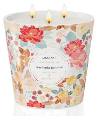 Productafbeelding van Grote geurkaars in glas, Gardenia en Jasmijn, 800g, brandduur 120 uur, met 3 lonten