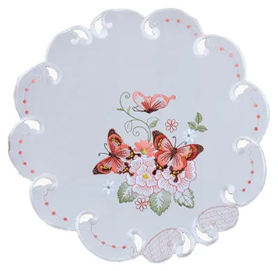 Produktbild von Tischdecke Tischtuch Stickerei Schmetterling 40 cm rund