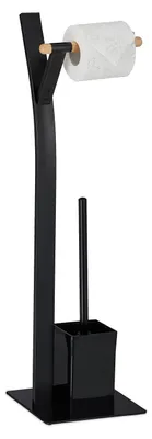 Image de TRANKIELO® - Ensemble d'accessoires de salle de bain autoportants - Porte-rouleau de papier toilette et support pour brosse WC - 72 x 20 x 20 cm - Noir