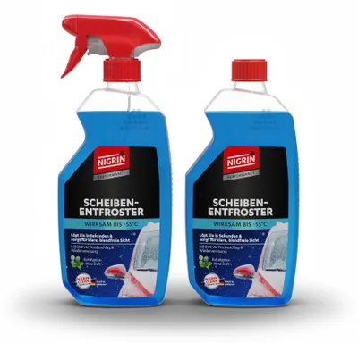 Produktbild von NIGRIN Sprühflasche 1x500ml + 1x500ml Nachfüllflasche, Scheiben-Enteiser-Spray,