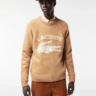 Produktbild von Herrenpullover Lacoste AH0447 dicker brauner Pullover aus Alpaka und Wolle 3XL
