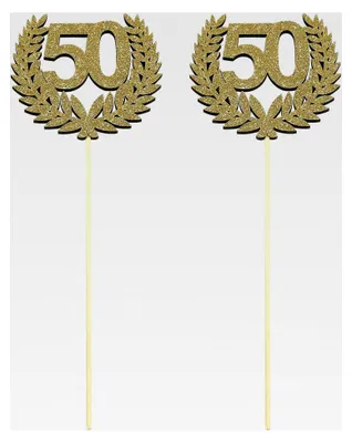 Produktbild von 2 Torten Kuchen Topper Aufsatz Glitzer Zahl 50 Kranz für Goldene Hochzeit, 50. Geburtstag, Jubiläum Deko