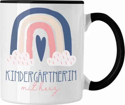Produktbild von Trendation - Kindergärtnerin Tasse Geschenk Danke Kaffeetassse Geschenkidee für Erzieherin mit Herz Spruch (Schwarz)