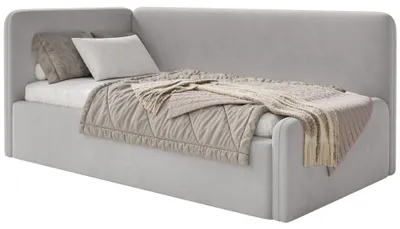 Obrázok produktu pre Selsey Fanko – detská posteľ 90 x 200 cm s matracom, čelo vľavo, zamat, svetlošedá