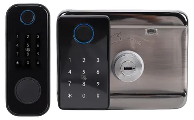 Produktbild von Intelligentes Türschloss mit beidseitigem Fingerabdrucksensor, 5 Entriegelungsmethoden (Tastatur, Schlüssel, Karte) für Gartenzaun und Hof