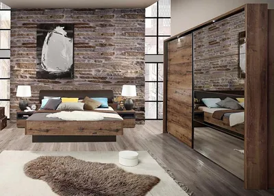 Image de Ensemble de chambre à coucher complet 3 pièces avec lit double 180 x 200 cm en chêne des marais