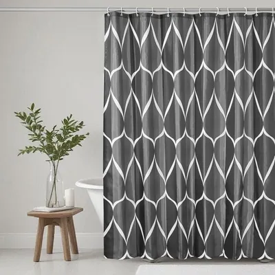 Produktbild von Waschbarer Duschvorhang aus Polyestergewebe mit 12 Duschvorhangringen, wasserdicht für Dusche und Badewanne, 180 x 180 cm, schwarz