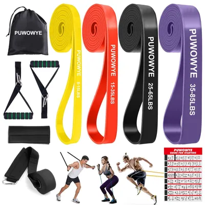 Produktbild von Widerstandsbänder Set Fitnessbänder Trainingsbänder - 4 Widerstandsstufen - Naturlatex - Mit Türanker und Griffen