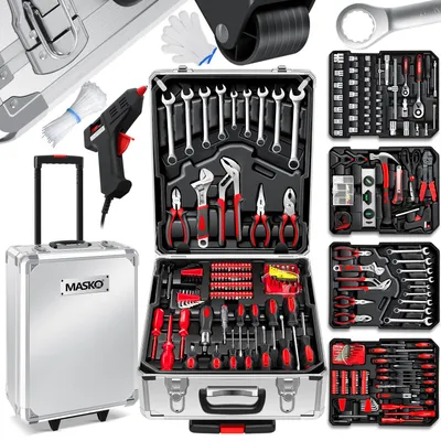 Produktbild von MASKO® Werkzeugkoffer 1400-teiliges Werkzeugset im Aluminium-Koffer mit Rollen | Werkzeugkasten Profi Werkzeug & Zubehör für Werkstatt, KFZ & Haushalt