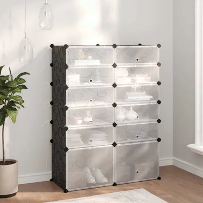 Produktbild von The Living Store Schuhregal Schwarz 94x37x125 cm PP