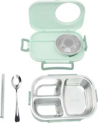 Obrázek produktu pro 1450ml Bento Lunch Box z nerezové oceli Thermal Bento Box Double Layer Bento kontejnery pro studenty Green