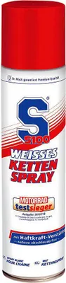 A spray can of S100 white chain spray.