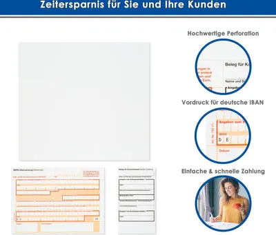 Produktbild von mashpaper SEPA-Überweisungsformular inkl. Quittung rechts mit "DE" 100 Stück / 732111