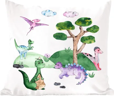Produktbild von MuchoWow® Zierkissen Sofakissen Wohnzimmer Dekokissen 40x40 cm Kinderzimmer - Dinosaurier - Weiß - Jungen - Mädchen - Kind - Foto Kissen - Schlafzimmer Dekoration