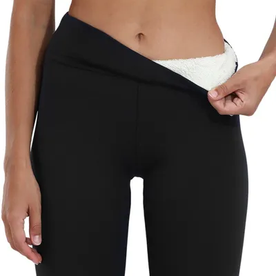 Produktbild von Plüsch Gefüttert Thermoleggings Damen Hohe Taille Winterhose Schwarz, Größe: XL