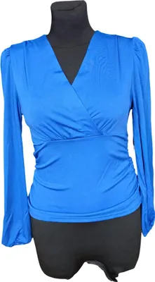 Produktbild von Elegante Damenbluse mit langen Ärmeln und V-Ausschnitt Blau S