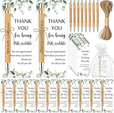 Productafbeelding van Sets bedankcadeaus met kaart en bladwijzers - Set van 20 - Geluksstift - Houten balpen - Klein afscheidscadeau - Leraren