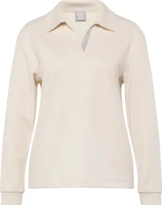 Produktbild von RABE Damen T-Shirt mit Polokragen, V-Ausschnitt und Strassdetails Beige Größe 46