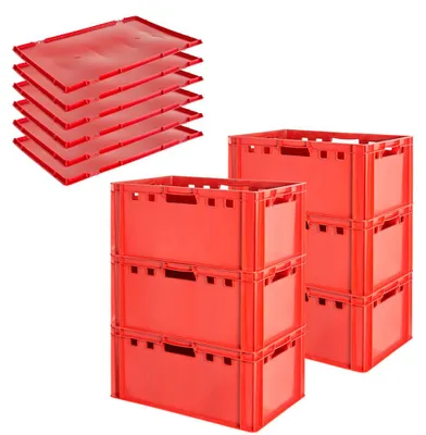 Produktbild von Fleischkiste E3 mit Deckeln Fleischkiste Rot Fleischerkiste Fleischkisten Kiste Fleischkiste Eurobox Lebensmittelecht 60 x 40 Metzgerkiste Auswahl Kingpower, Anzahl:6