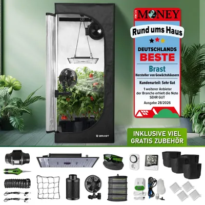 Produktbild von BRAST Growzelt GrowBox | Komplettset inkl. Sonderzubehör | 60x60x140cm | Vollspektrum LED Technologie | Belüftungs- & Bewässerungssystem | licht & wasserdicht