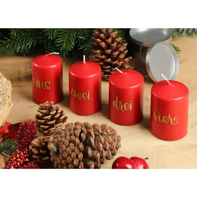 Produktbild von 6x BURI Stumpenkerzen Advent 4er Rot Weihnachten Tischdekoration Teelichter Set