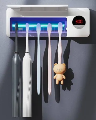 Image de Support électrique pour brosses à dents avec fonctions de stérilisation, de recharge et de minuterie - Blanc