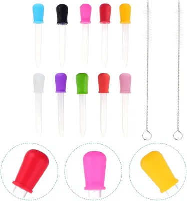 A collection of colorful pipettes and cleaning brushes displayed against a white background.