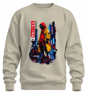 Obrázok produktu pre Cyberpunk, samuraj, katana, japonský anime štýl, manga, mikina s kapucňou, prírodná farba, veľkosť 3XL