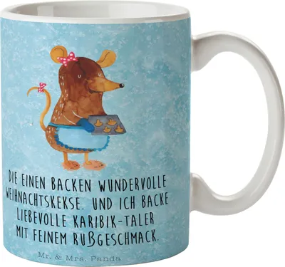Produktbild von Mr. & Mrs. Panda Becher Maus Kekse - Eisblau - Geschenk, Weihnachten, Weihnachtskekse, Winter, Kaffeetasse, Backen, kakaobecher, Teetasse, Tasse, Keramiktasse, Plätzchen
