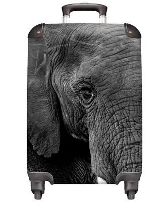 Produktbild von MuchoWow® Koffer Handgepäck Trolley Rollkoffer Kleine Reisekoffer mit 4 Rollen - Elefant - Tiere - Schwarz - Weiß - Natur - Cabin Size < 55x40x23 cm & 55x40x20 cm - Fotokoffer - Kabinenkoffer - Boardgepäck - Reise-Box - Reisekoffer - Reisegepäck - Koffer mit Bild - Trolley für Kinder