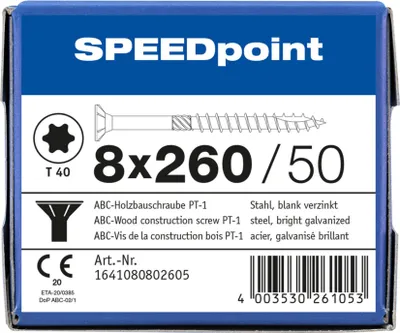 Produktbild von ABC SPEEDpoint Holzbauschraube Senkkopf T40 Teilgewinde Schabenut A2J 8x260mm (50)