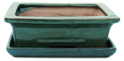 Obrázek produktu pro miska na bonsaje s podšálkem, velikost 3 – zelená – čtvercová – model g29 – šířka 18 cm – šířka 13 cm – šířka 13 cm – výška 6 cm