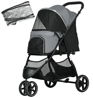 Imagen del producto de Carrito para perros, modelo "Hundebuggy", plegable, apto para perros de hasta 10 kg, color gris