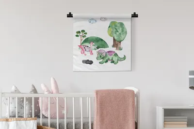 Produktbild von MuchoWow® Wandteppich Wandbehang Kinderzimmer - Dinosaurier - Weiß - Jungen - Mädchen - Kinder 60x60 cm Tapisserie Dekoration Wandtuch - Dekorationen - Wand Decke