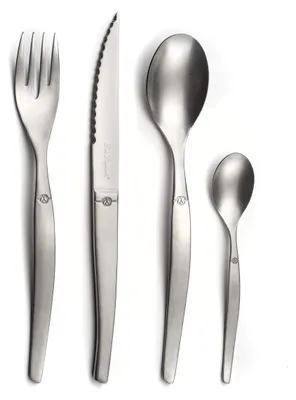 Produktbild von LOU LAGUIOLE - JET | Besteck Set 6 Personen | 24-teilig | Spülmaschinenfest | Tafelbesteck 6 Personen mit mikroverzahnter Klinge | Edelstahl Vintage Style | 18/0 Edelstahl 24-teilig Silber mit Vintage-finish